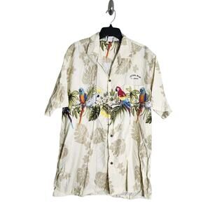 Pacific Legend Hawaiian Button Up Shirt Size XL Parrot Bird Palm Monstera